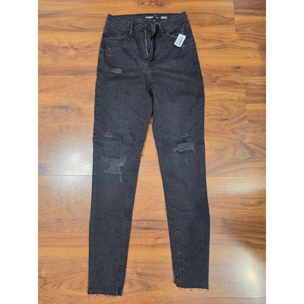 NWT Old Navy Rockstar Super Skinny Jeans 2-6 Black Distressed Extra High Rise